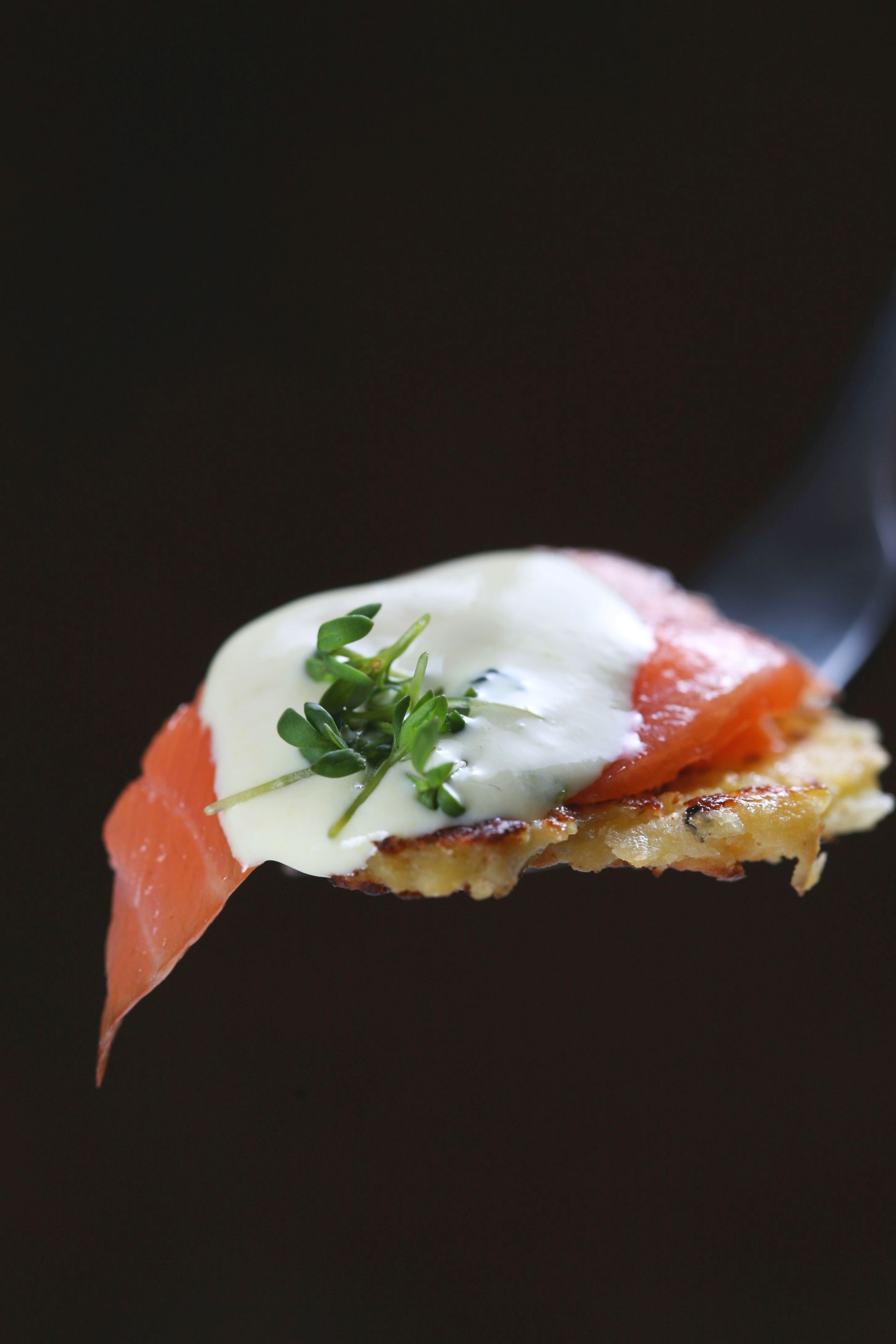 Rösti aus Kartoffeln und Fenchel mit gebeiztem Lachs